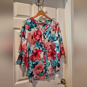 Chico's Pink and Blue Floral Blouse